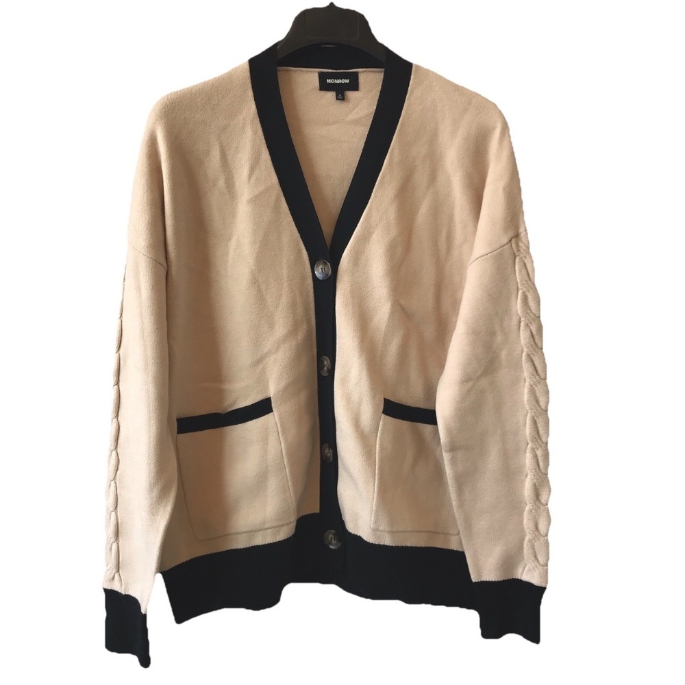 Monrow Colorblocked V-Neck Cardigan Small